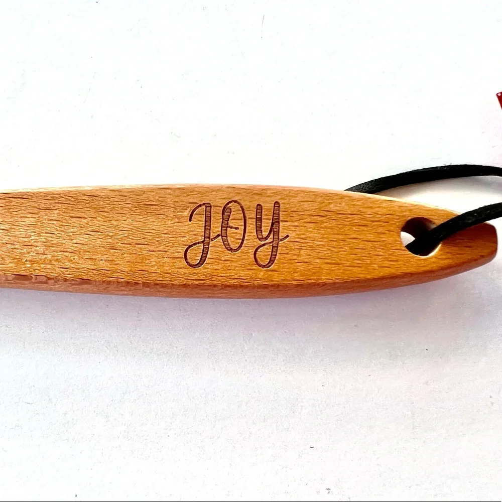 Christmas Mitten Shaped Plaid Silicone Spatula Wood Handle Joy Engraved - Picture 7 of 8